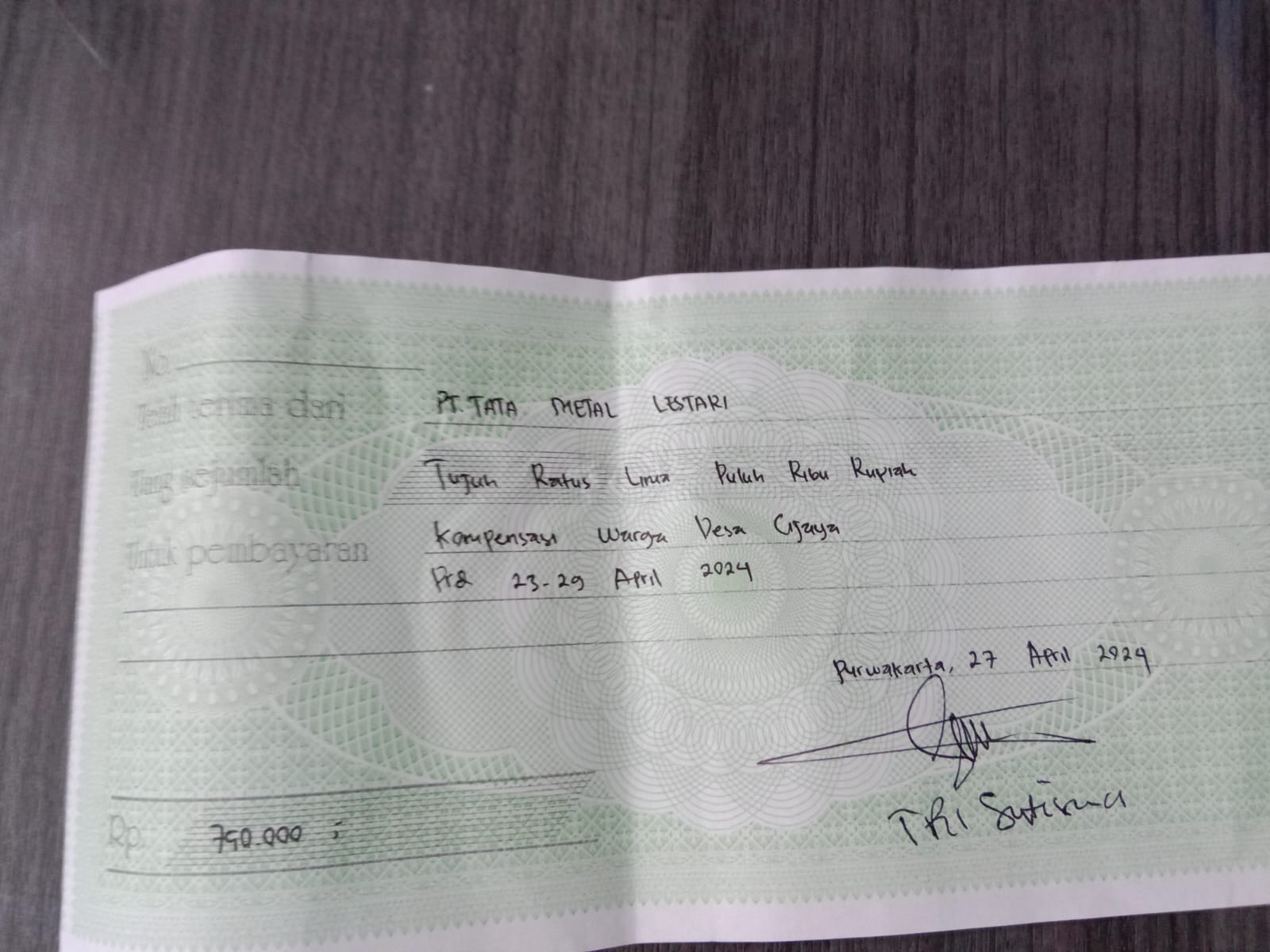 TML - Pemberian kompensasi kepada warga desa cijaya periode 23-29 April 24