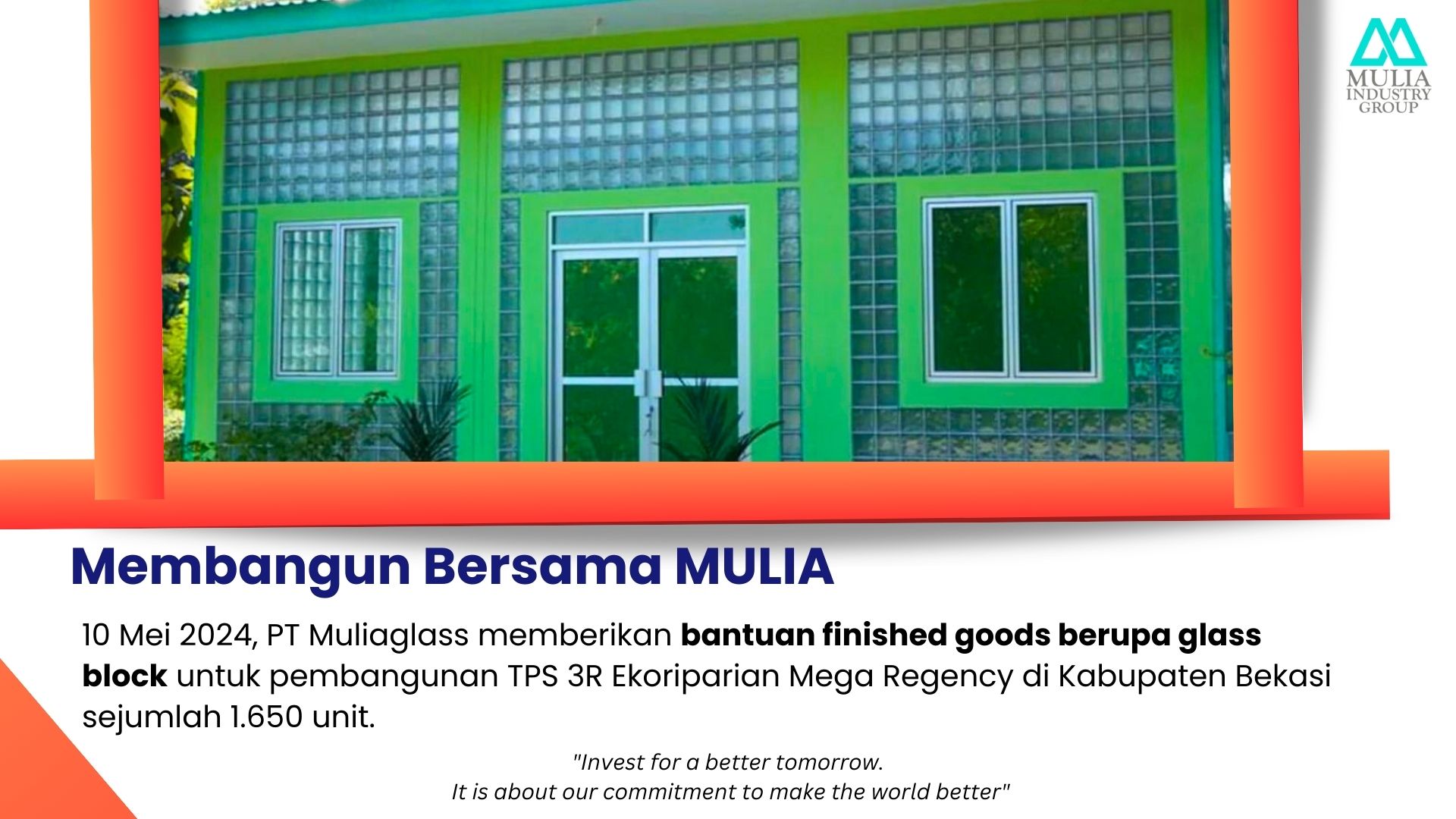 Membangun Bersama MULIA: Bantuan Glass Block TPS 3R Ekoriparian Mega Regency