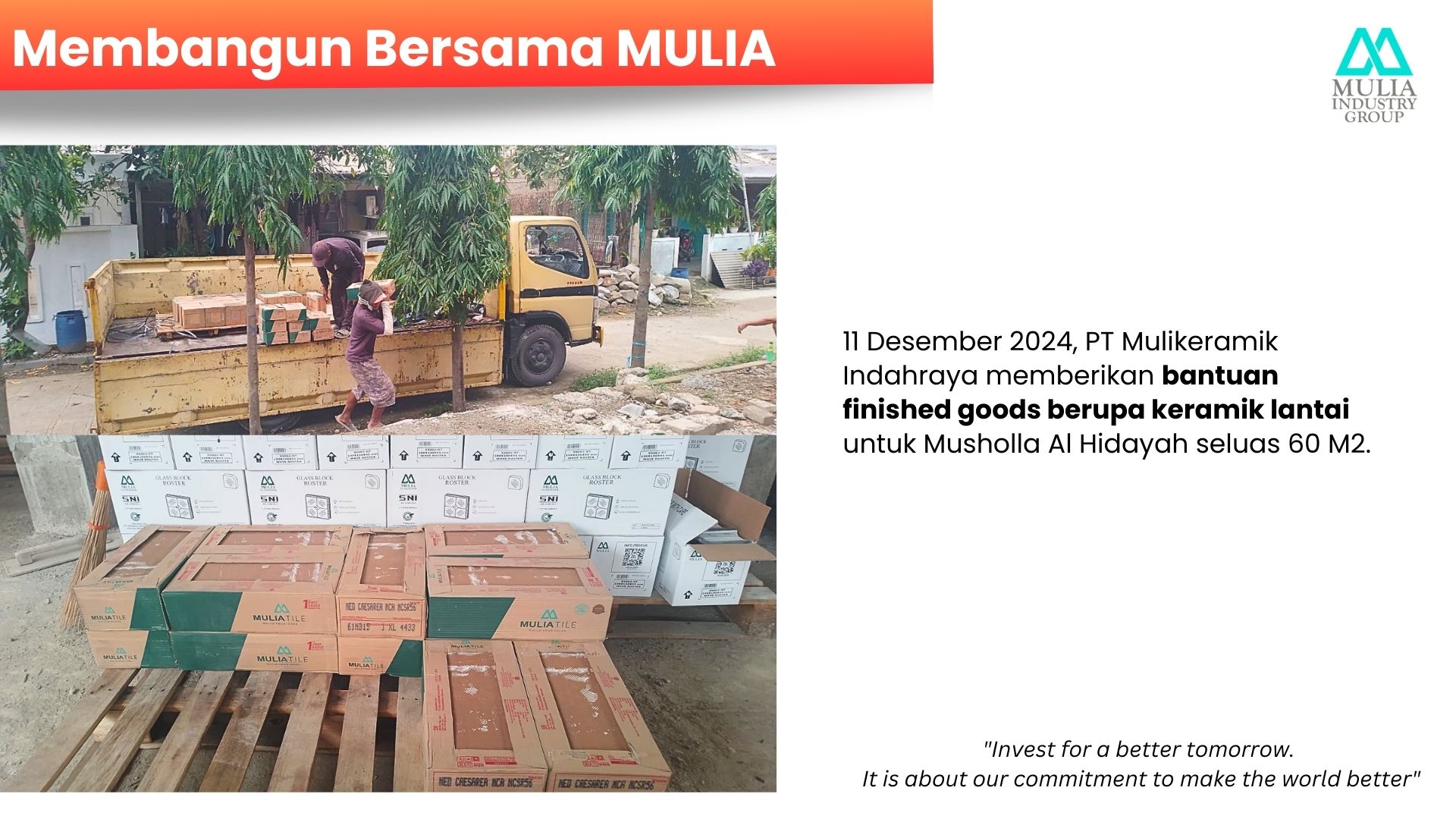 Membangun Bersama MULIA: Bantuan keramik Musholla Al Hidayah