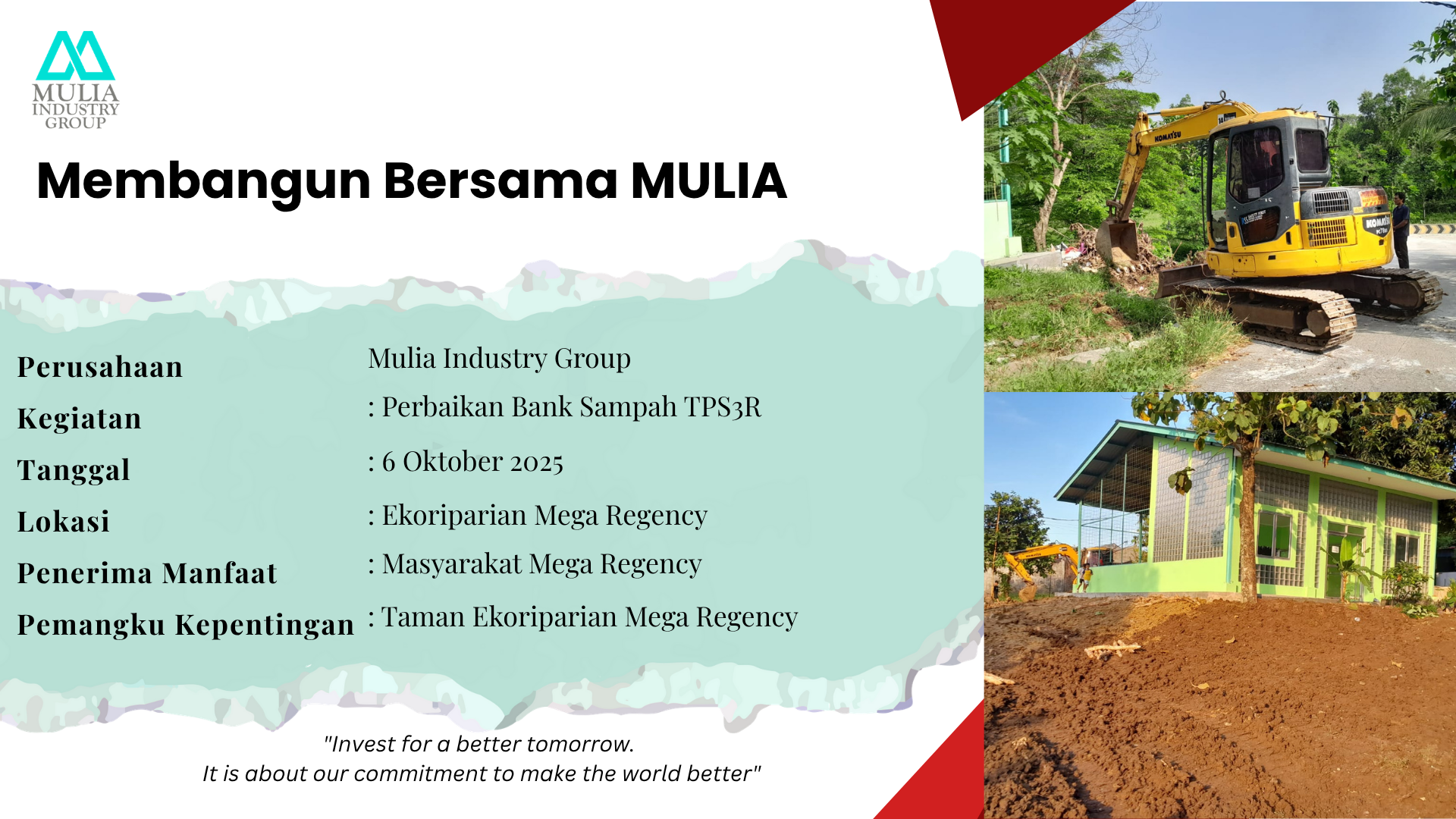 Membangun bersama Mulia : Bantuan Renovasi Ekoriparian TPS 3R
